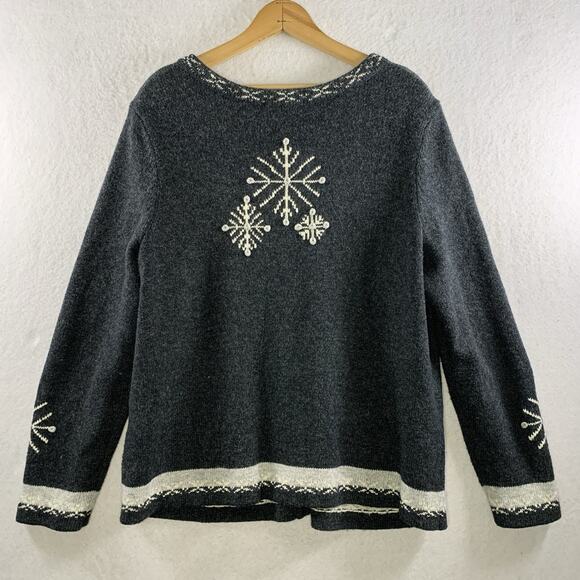 Womens Hand Embroidered Novelty Cardigan Sweater Sz XL  Winter Holiday Festive - Picture 4 of 12